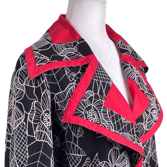 AN REN Wearable Art Floral Long Coat Black Red Size Medium Statement Jacket - Picture 6 of 16